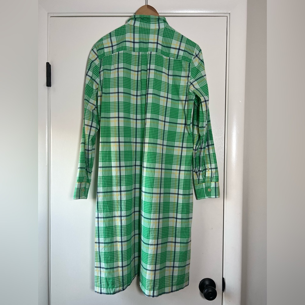 LL Bean Signature Women’s Plaid Shirtdress Midi Green White Blue Yellow Size 14 - Picture 8 of 8